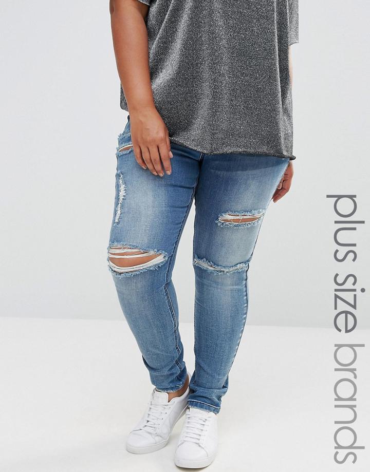 Missguided Plus Distressed Slim Jean - Blue