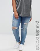Missguided Plus Distressed Slim Jean - Blue