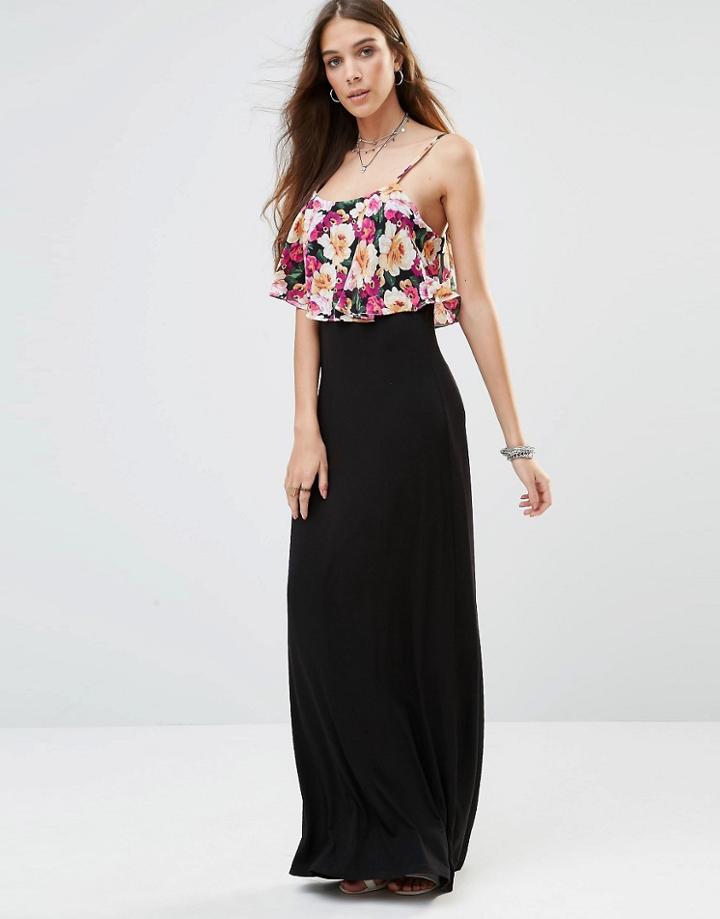 Madam Rage Maxi Dress With Floral Overlay Top - Black