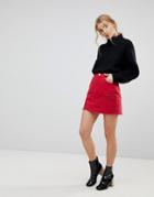 Miss Selfridge Denim Mini Skirt - Red