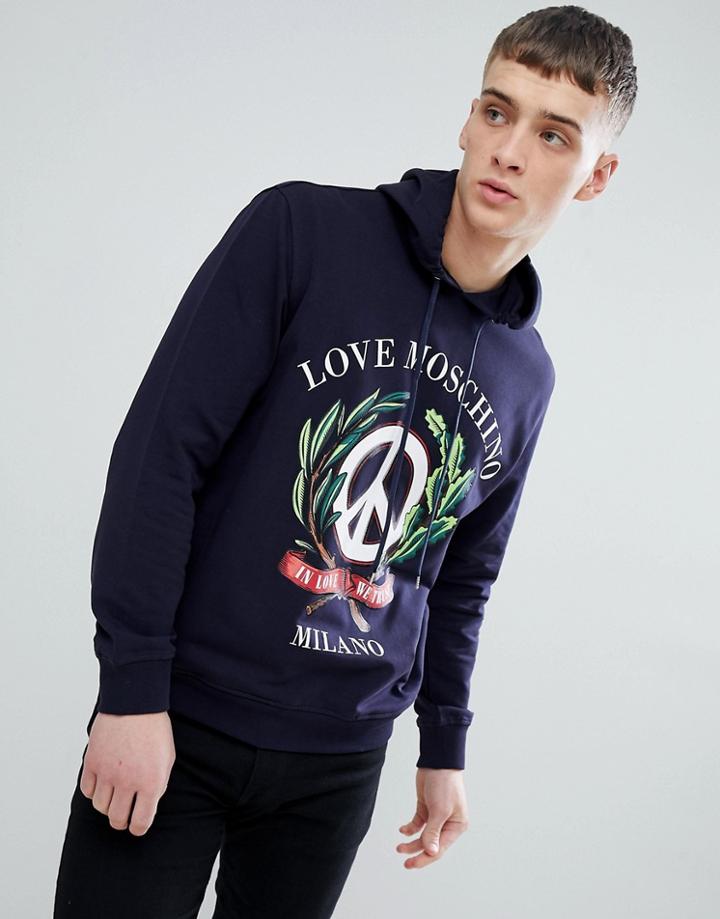 Love Moschino Printed Logo Hoodie - Navy