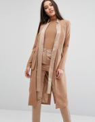 Lavish Alice Longline Blazer With Satin Lapels - Tan