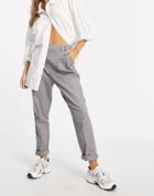 Asos Design High Waist Slim Peg Pants In Gray Linen-grey