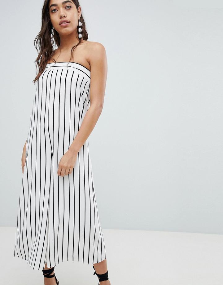 Asos Design Bandeau Minimal Jumpsuit In Pinstripe - Multi