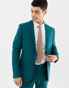 Farah Henderson Skinny Suit Jacket In Teal - Green