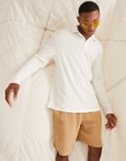 Asos Design Long Sleeve Oversized Rib Polo In Cream-neutral