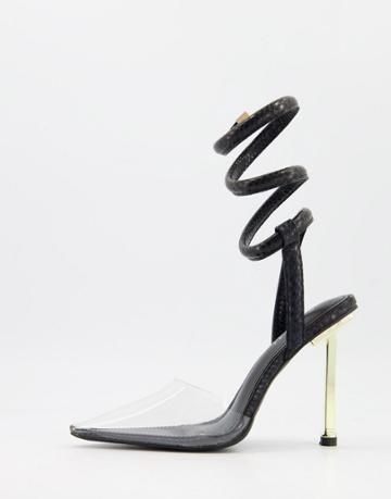 Simmi London Tiona Heeled Shoes With Spiral Straps In Black
