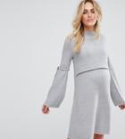 Asos Maternity Nursing Tie Sleeve Sweater Dress - Gray