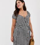 Brave Soul Plus Bardot Midi Dress In Gingham With Button Front - Black