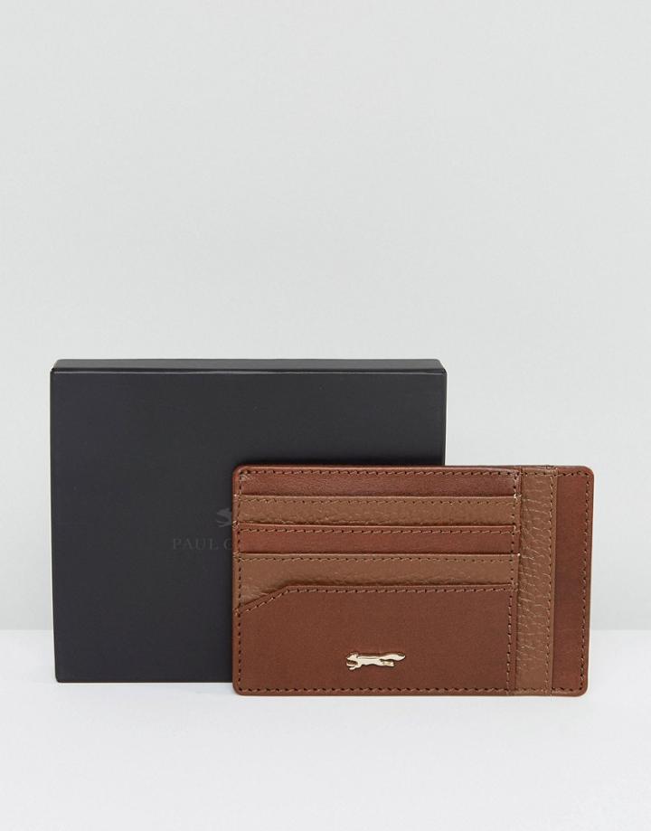 Paul Costelloe Contrast Leather Card Holder In Tan - Tan