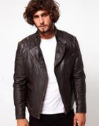 Asos Leather Biker Jacket - Brown