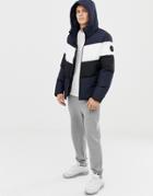 Burton Menswear Puffer Jacket In Chevron Blue And White - Blue