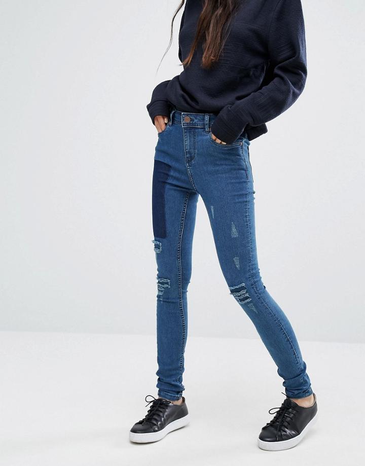 Adpt Patch 'n Rip Skinny Jeans - Navy