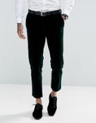 Gianni Feraud Skinny Fit Dark Green Velvet Cropped Suit Pants - Green
