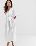 Y.a.s Textured Cotton Tie Waist Shirt Dress - White