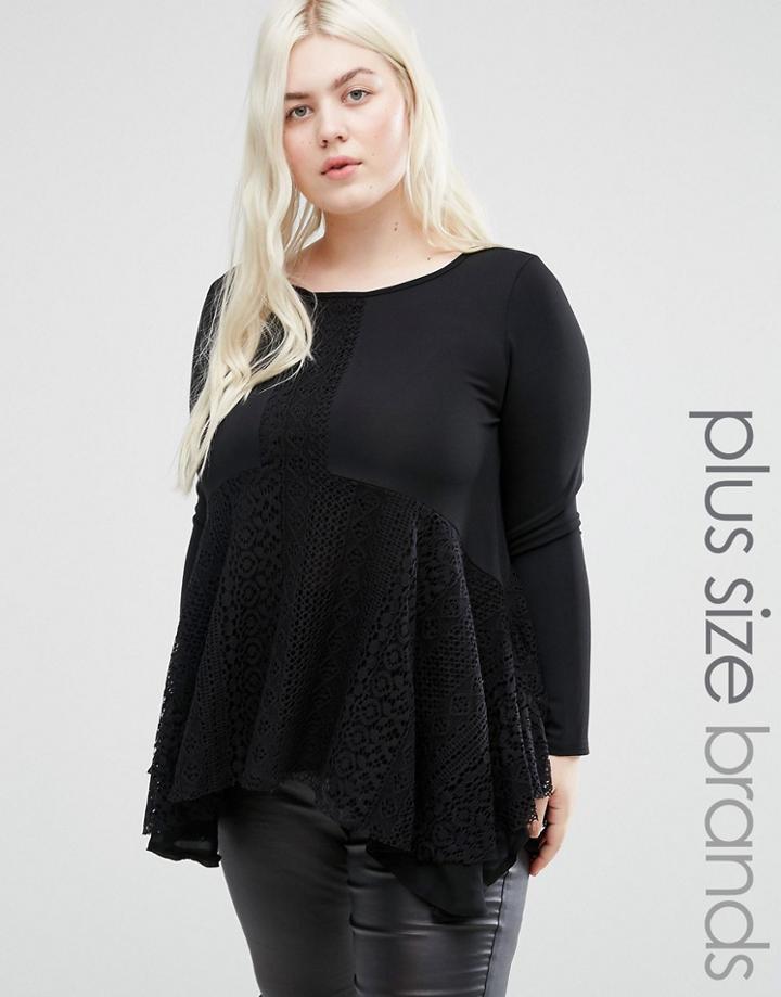 Elvi Plus Top In Lace - Black