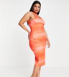 Simmi Plus Slit Detail Midi Dress In Orange