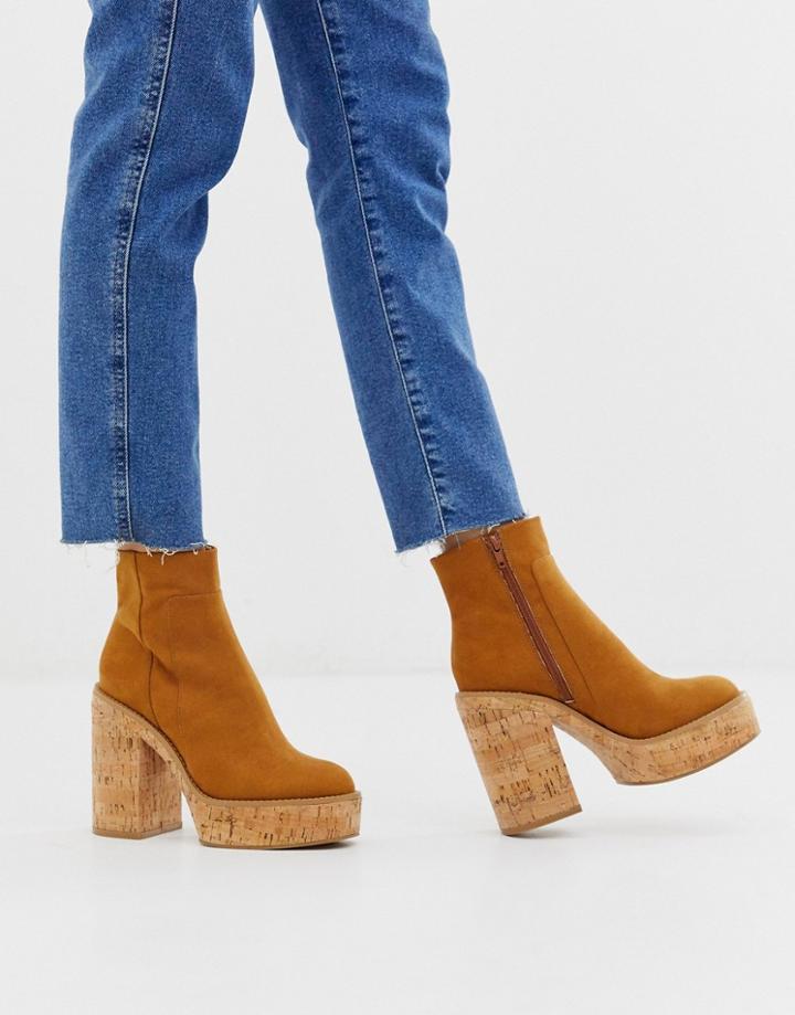 Asos Design Equator Cork Platform Boots In Tan