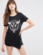 Noisy May Asymmetric Printed T-shirt - Black