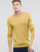 Asos Merino Wool Crew Neck Sweater In Yellow Twist - Yellow Twist