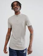 Asos Longline Muscle T-shirt With Zip Turtleneck And Curved Hem - Gray