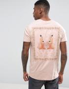Asos Standard T-shirt With Woven Japanese Print Panel And Chest Embroidery - Pink