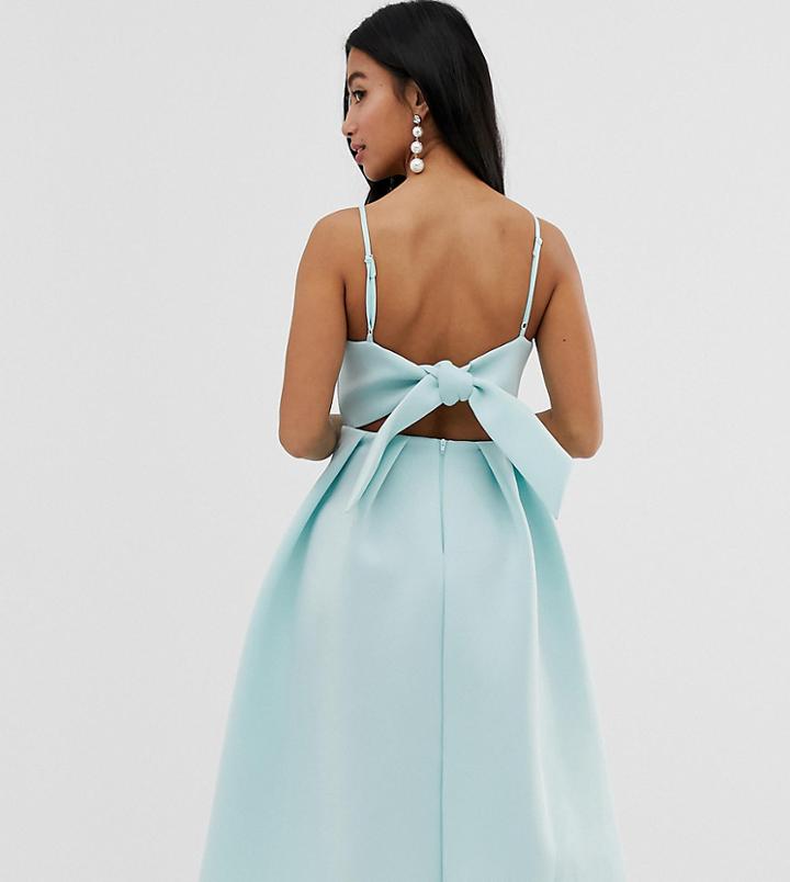 Asos Design Petite Bow Back Midi Prom Dress - Green