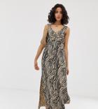 River Island Shirred Waisted Maxi Dress In Zebra - Tan