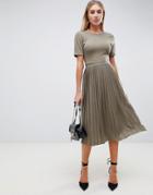 Asos Design Pleated Skirt Midi Dress - Green