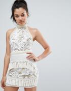 Prettylittlething Premium Halterneck Sequin Tassel Bodycon Dress - White