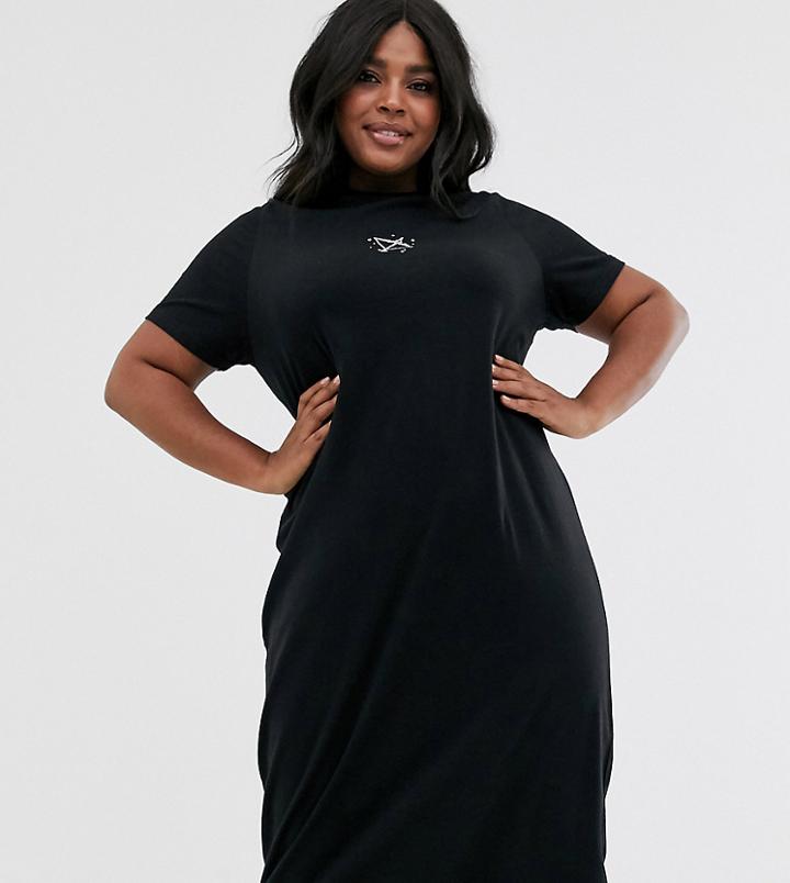 Daisy Street Plus Midi T-shirt Dress With Constellation Embroidery-black