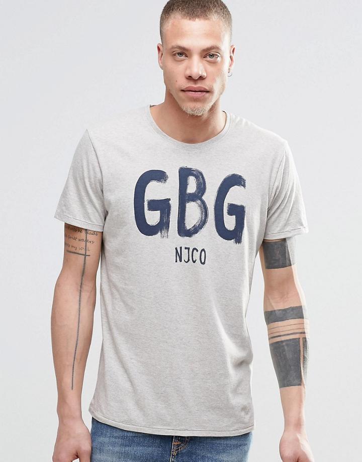 Nudie O-neck T-shirt Gbg Print In Gray Melange - Gray