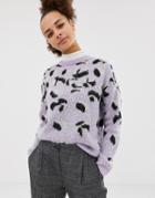 New Look Brushed Animal Sweater In Purple Pattern - Purple