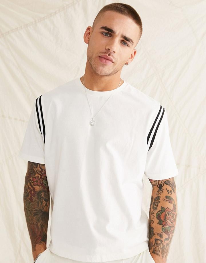 Asos Design Relaxed Crop T-shirt In Cream With Black Taping-white