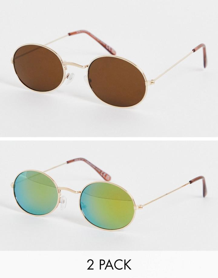 Svnx Two Pack Round Sunglasses In Black And Brown-multi