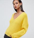 Asos Design Tall V Neck Sweater In Moving Rib - Yellow