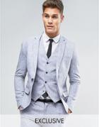 Only & Sons Skinny Suit Jacket In Linen - Navy