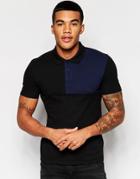 Asos Muscle Pique Polo With Cut & Sew In Black - Black
