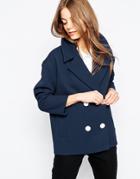 Asos Jacket With Double Breasted Detail - Navy