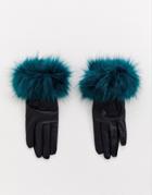 Jayley Lambs Leather Gloves With Faux Fur Cuff-black