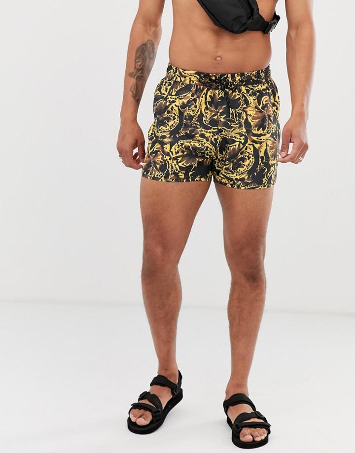 Weekday Tan Swim Shorts In Floral Print-black