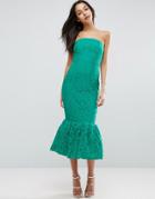 Asos Bandeau Lace Trumpet Hem Midi Dress - Green