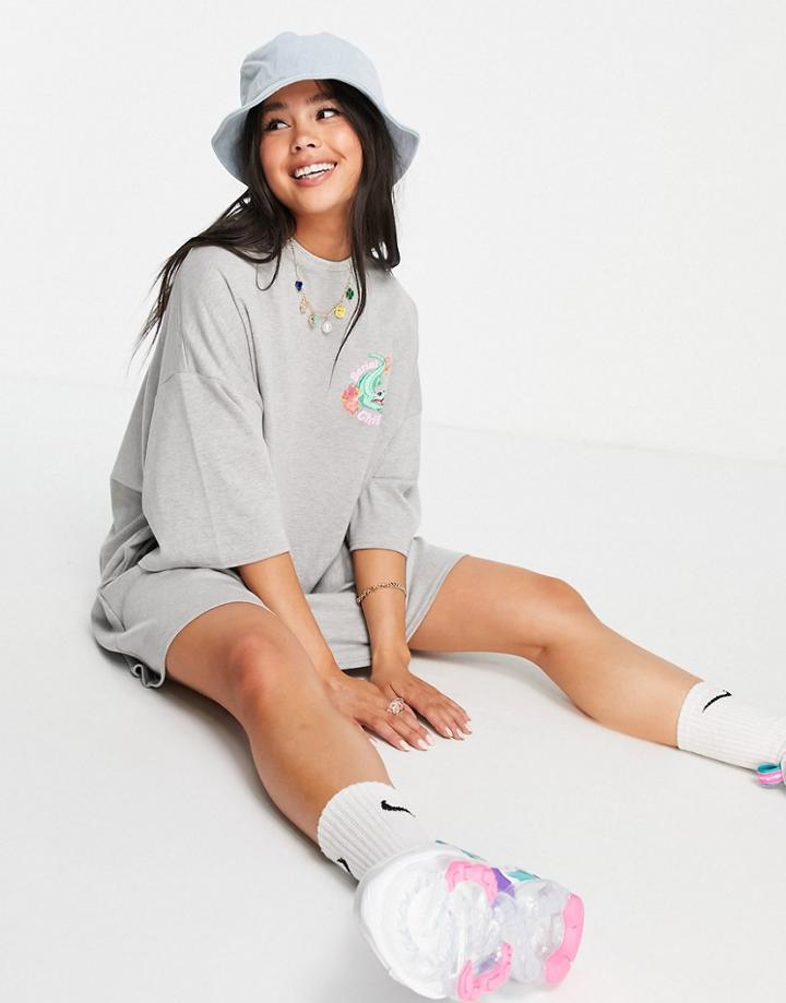 Skinnydip Serial Chiller T-shirt Dress In Gray-grey