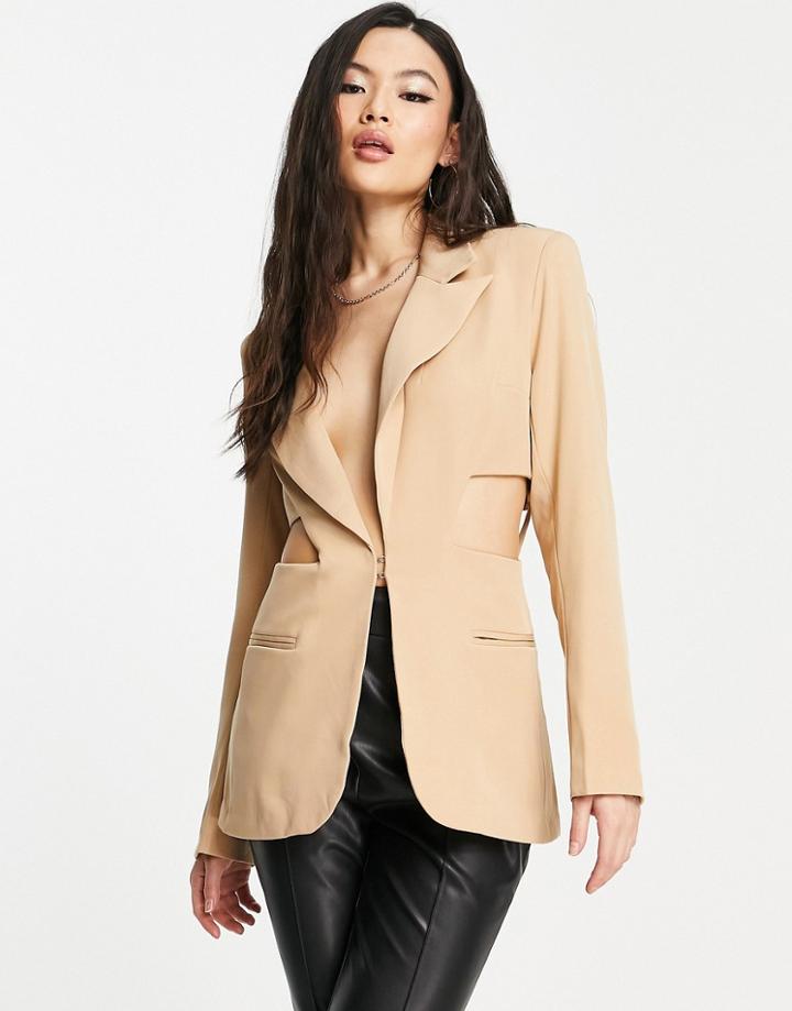 Aria Cove Cut Out Waist Blazer In Camel-pink