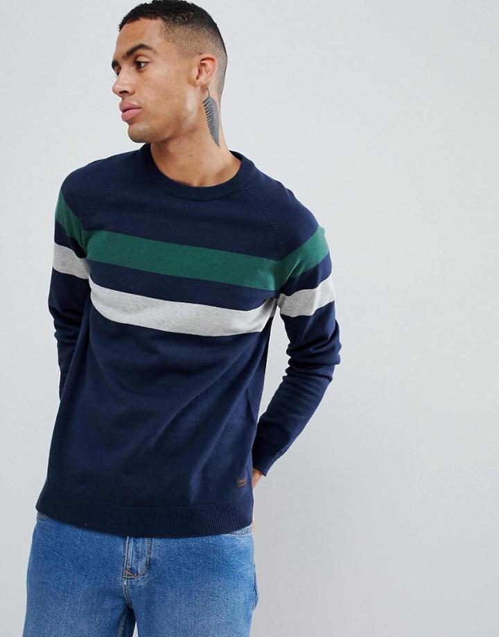 Produkt Cotton Knitted Sweater With Sport Stripe-navy
