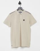 Weekend Offender Iridium Polo Shirt With Check Shoulder In Beige-neutral