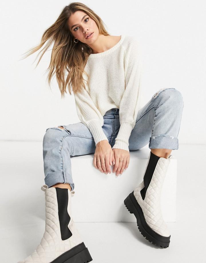 Brave Soul Harrita Balloon Sleeve Sweater In Cream-white