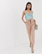 Stradivarius Tie Waist Linen Striped Pants In Pink - Pink