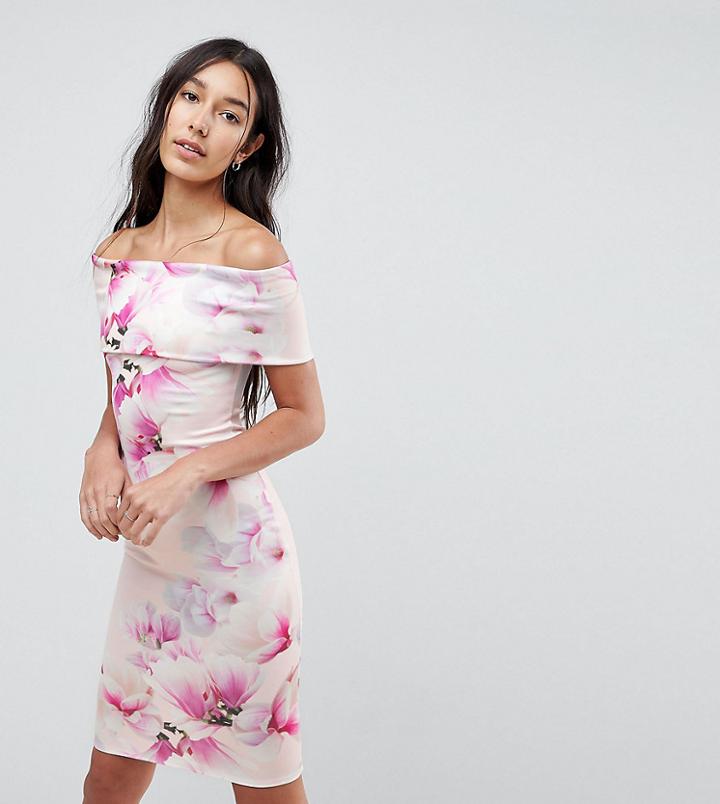 City Goddess Tall Bardot Floral Bloom Print Pencil Dress - Multi