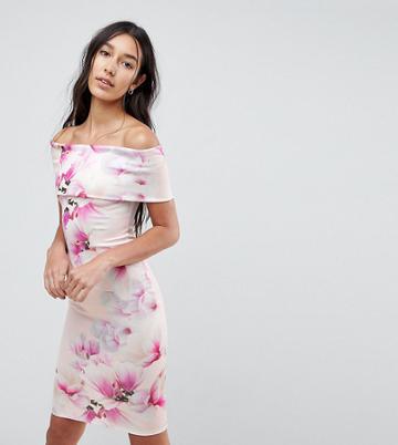 City Goddess Tall Bardot Floral Bloom Print Pencil Dress - Multi